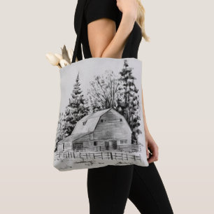 Distant Barn Sketch I Tote Bag