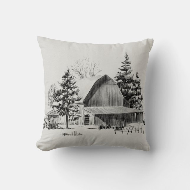 Distant Barn Sketch II Cushion (Front)