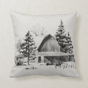 Distant Barn Sketch II Cushion