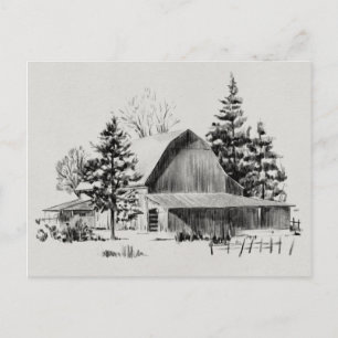 Distant Barn Sketch II Postcard