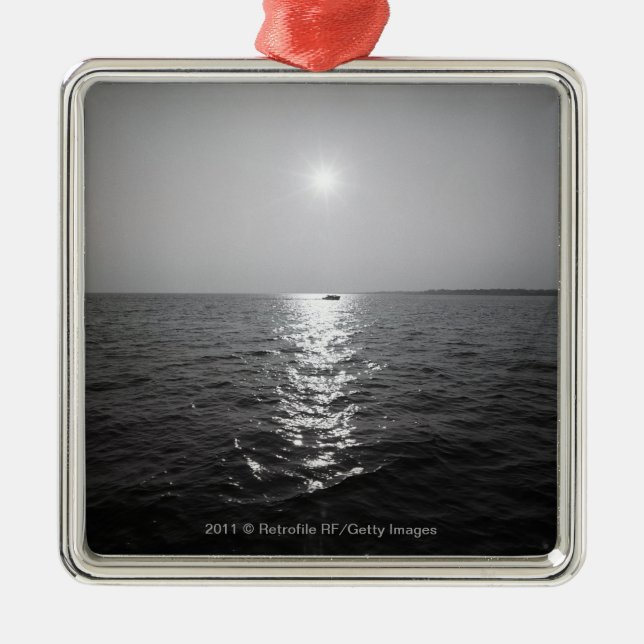 Distant boat on ocean metal tree decoration (Front)