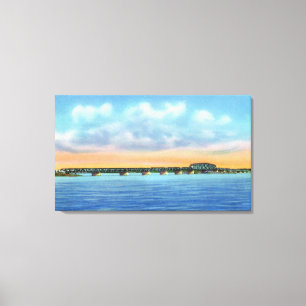 Distant Lake View of the New Bridge Canvas Print