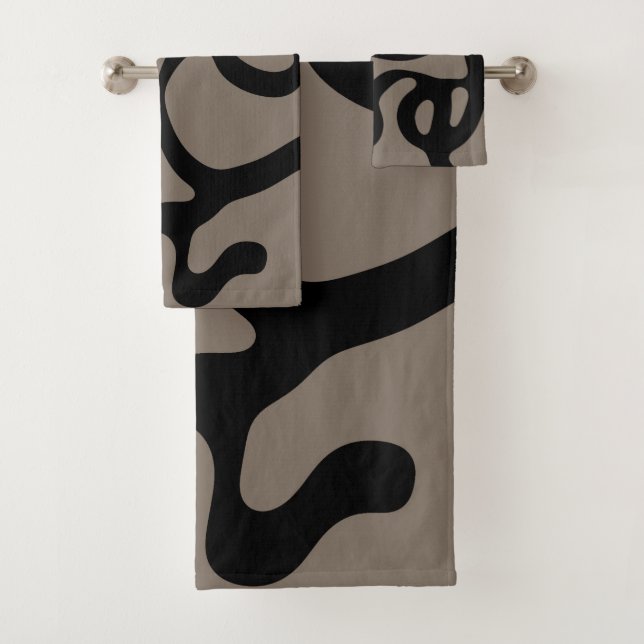 Distant Signals: Abstract Black & Grey Bath Towel Set (Insitu)