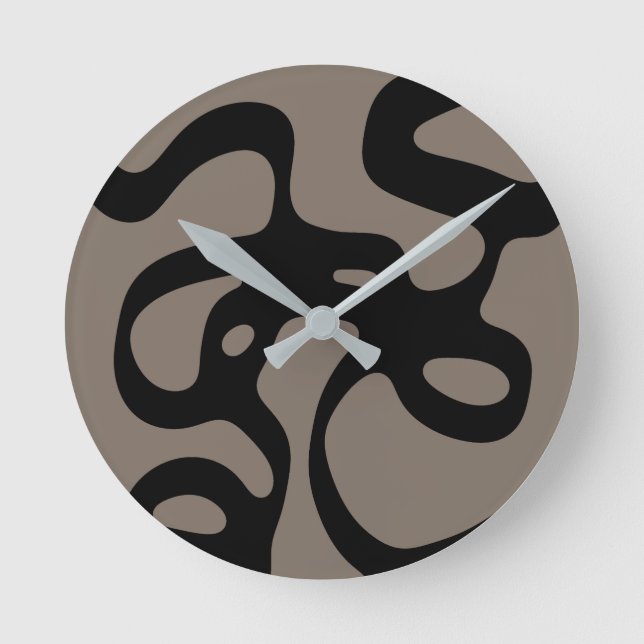 Distant Signals: Abstract Black & Grey Round Clock (Front)