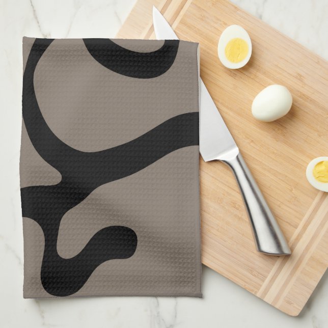 Distant Signals: Abstract Black & Grey Tea Towel (Quarter Fold)