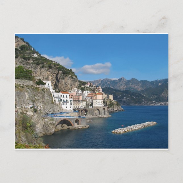 Distant view of Atrani on Amalfi coast Postcard (Front)