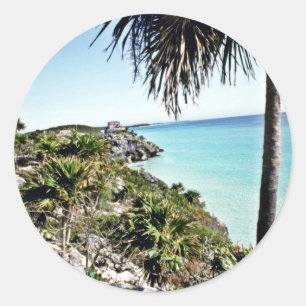 Distant View Of Mayan El Castillo, Tulum Classic Round Sticker
