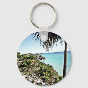Distant View Of Mayan El Castillo, Tulum Key Ring