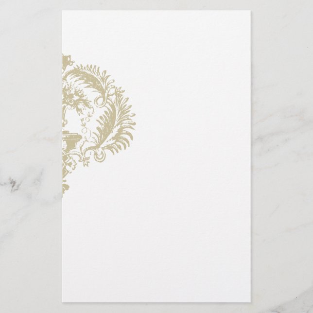 Distinction: Gold White Damask Design Stationery (Front)