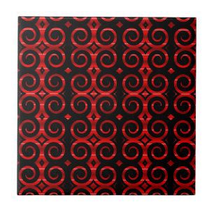 Distinctive Black Swirls (On Red) Tile