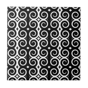 Distinctive Black Swirls (on White) Tile