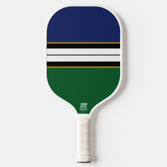 Distinctive Dark Navy Green Center Racing Stripes Pickleball Paddle (Front)