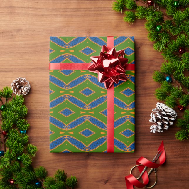 Distinctive Green Tribal Print Wrapping Paper (Holiday Gift)