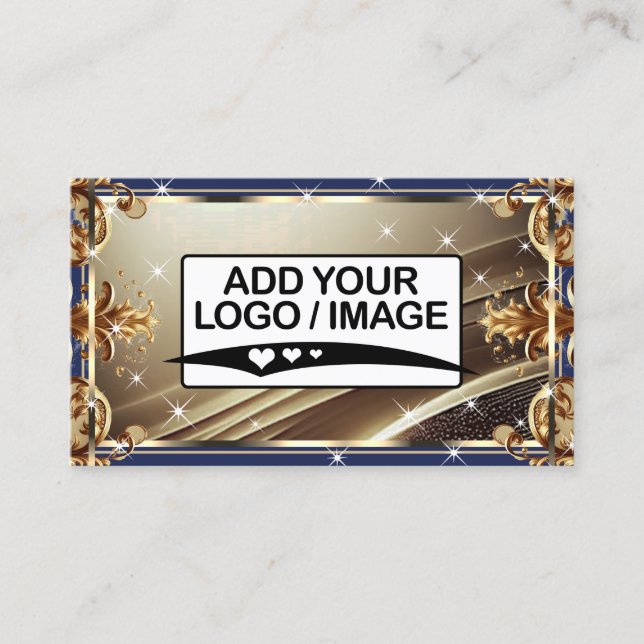 Distinctive Ornate Gold Black Royal Blue with Logo Business Card (Front)