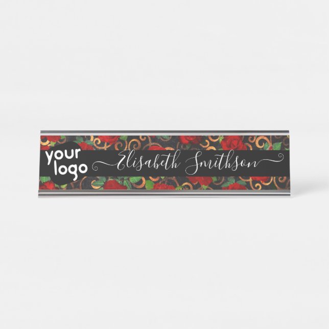  Distinctive Personalised Logo Professional Floral Desk Name Plate (Front)