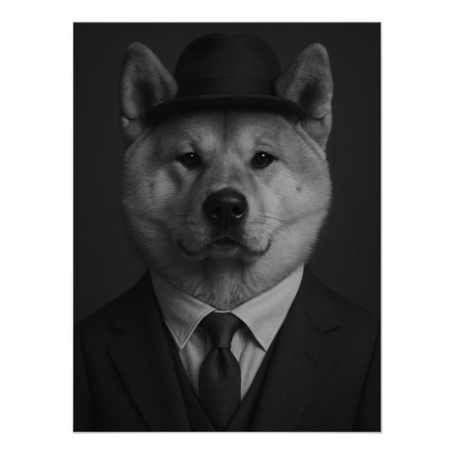 Distinguished Akita Inu Dog Portrait Poster (Front)