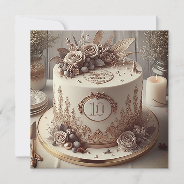 DISTINGUISHED EDITABLE WEDDING ANNIVERSARY CAKE INVITATION (Front)