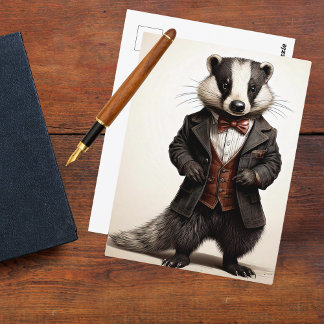 Distinguished Gentleman Badger Vintage Style Postcard
