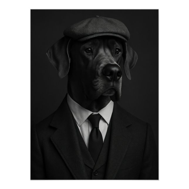 Distinguished Great Dane in Suit & Flat Cap Poster (Front)