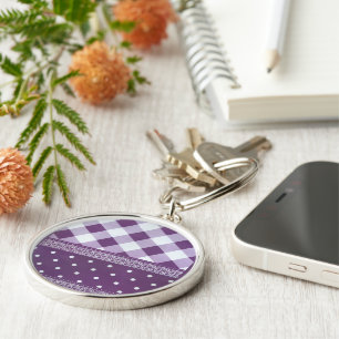 Distinguished Transit Purple & White Damask Key Ring