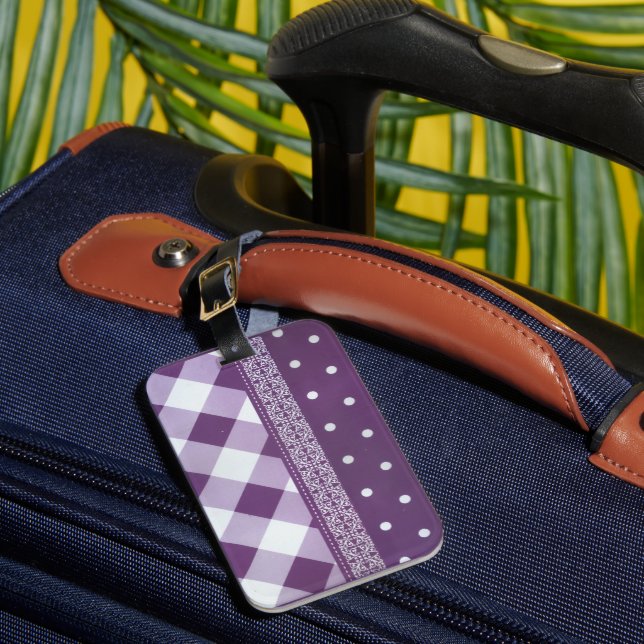 Distinguished Transit | Purple & White Damask   Luggage Tag (Front Insitu 1)