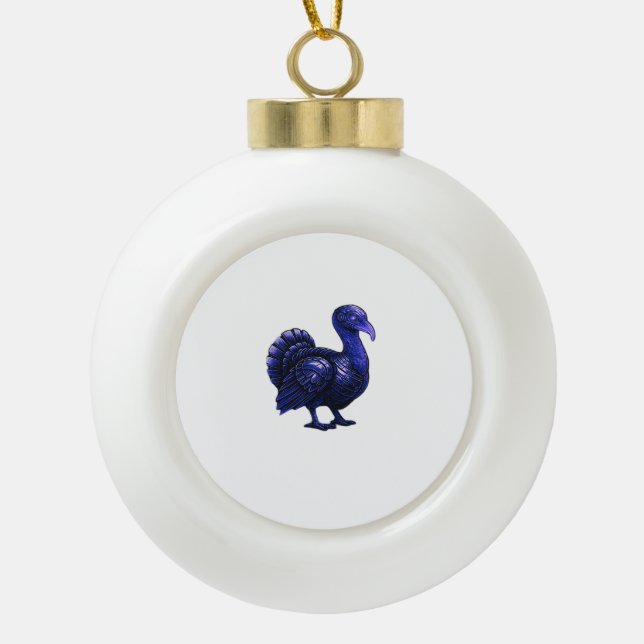 Distopian Turkey Thanksgiving Design Classic T-Shi Ceramic Ball Christmas Ornament (Front)