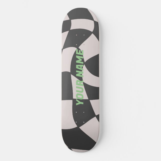 Distorted Black and White Chequerboard Skateboard (Front)