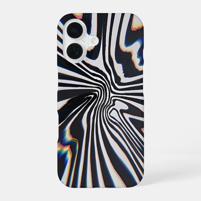 Distorted Line Art Prismatic Glitch iPhone 16 Case (Back)