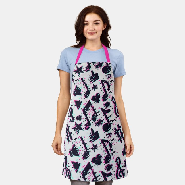 Distorted Musical Notes & Hearts Pattern Apron (Worn)