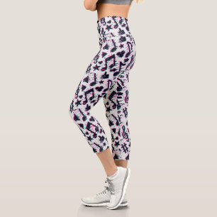 Distorted Musical Notes & Hearts Pattern Capri Leggings