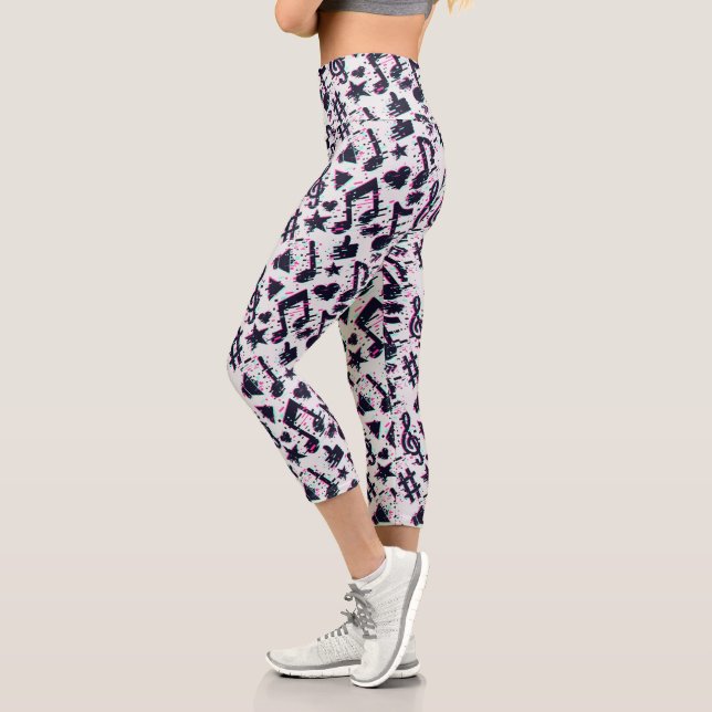 Distorted Musical Notes & Hearts Pattern Capri Leggings (Left)