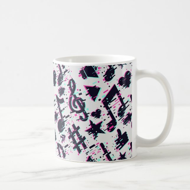 Distorted Musical Notes & Hearts Pattern Coffee Mug (Right)