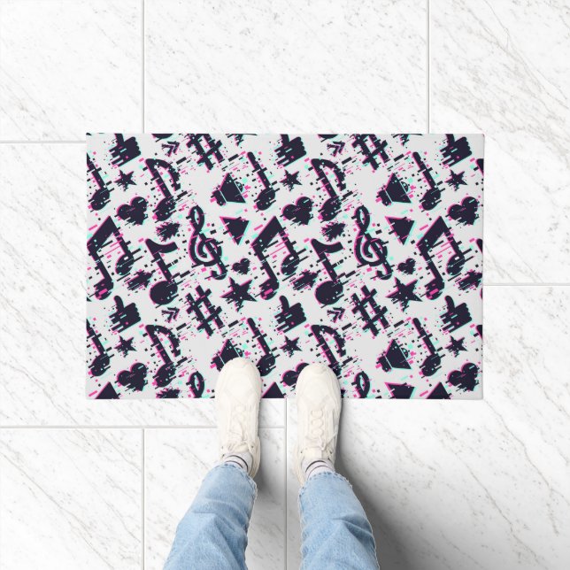 Distorted Musical Notes & Hearts Pattern Doormat (Indoor)