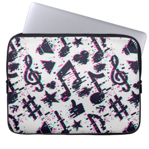Distorted Musical Notes & Hearts Pattern Laptop Sleeve