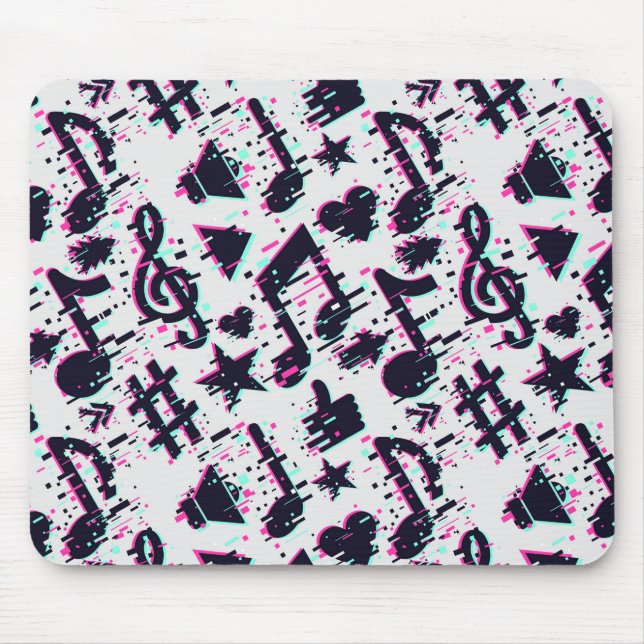 Distorted Musical Notes & Hearts Pattern Mouse Mat (Front)