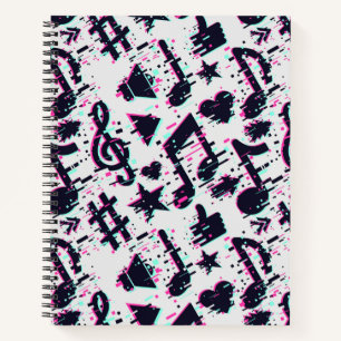 Distorted Musical Notes & Hearts Pattern Notebook