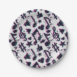 Distorted Musical Notes & Hearts Pattern Paper Plate