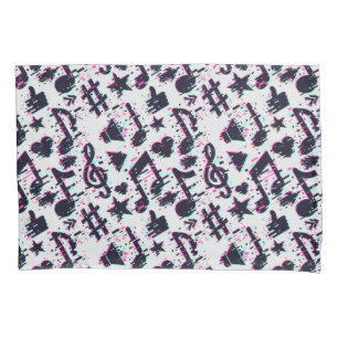 Distorted Musical Notes & Hearts Pattern Pillowcase