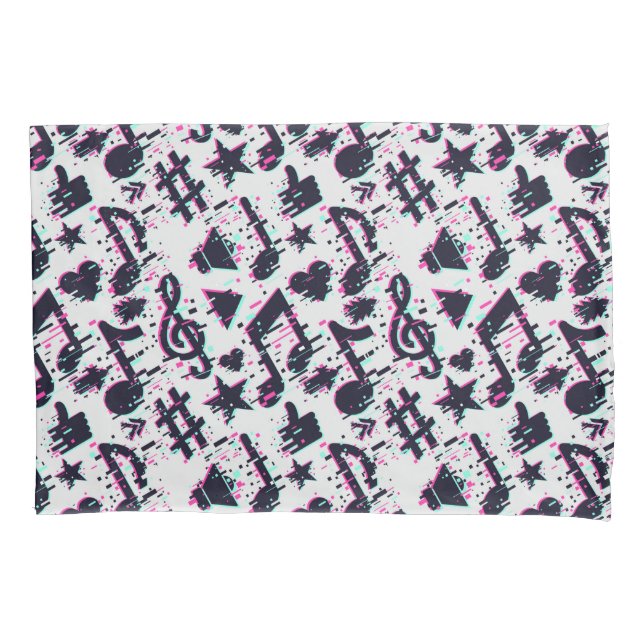 Distorted Musical Notes & Hearts Pattern Pillowcase (Front-Left)