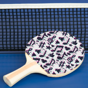 Distorted Musical Notes & Hearts Pattern Ping Pong Paddle