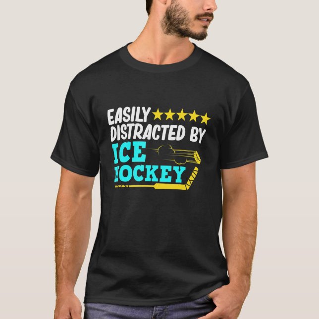 Distracted By Ice Hockey Player Coach Sports   Gra T-Shirt (Front)