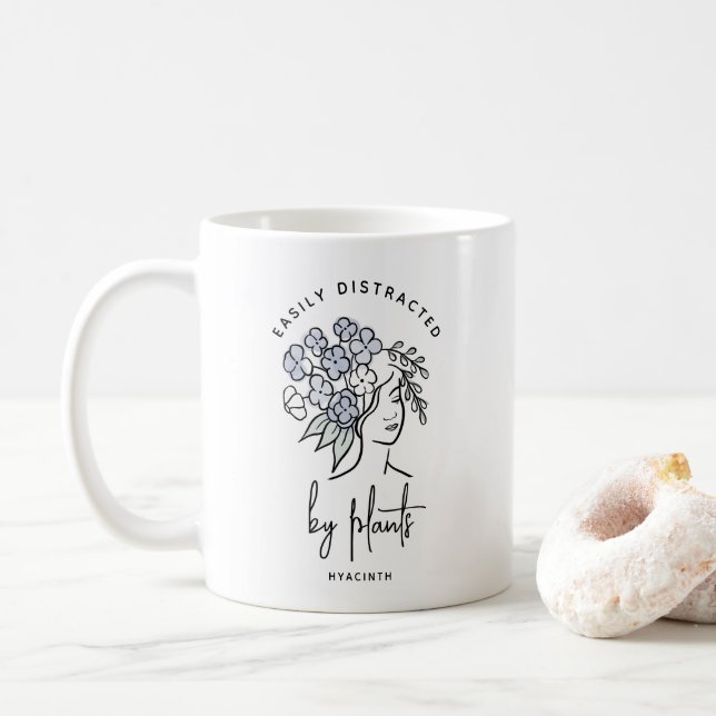 Distracted Gardener Floral Cute Plant Personalised Coffee Mug (With Donut)