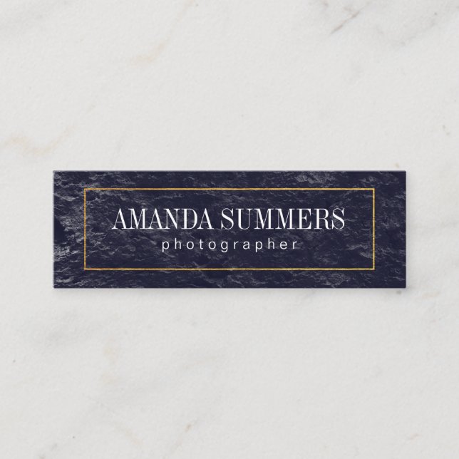 Distress Blue Gold Border | Slate Mini Business Card (Front)