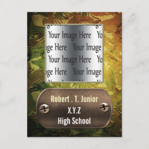 distress green camo Graduation photo Invitation Postcard