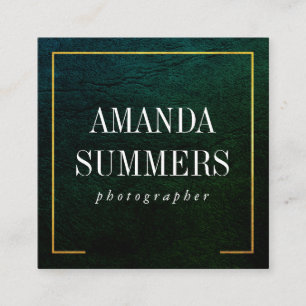 Distress Green Gold Border Square Business Card
