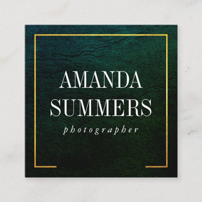 Distress Green Gold Border Square Business Card (Front)