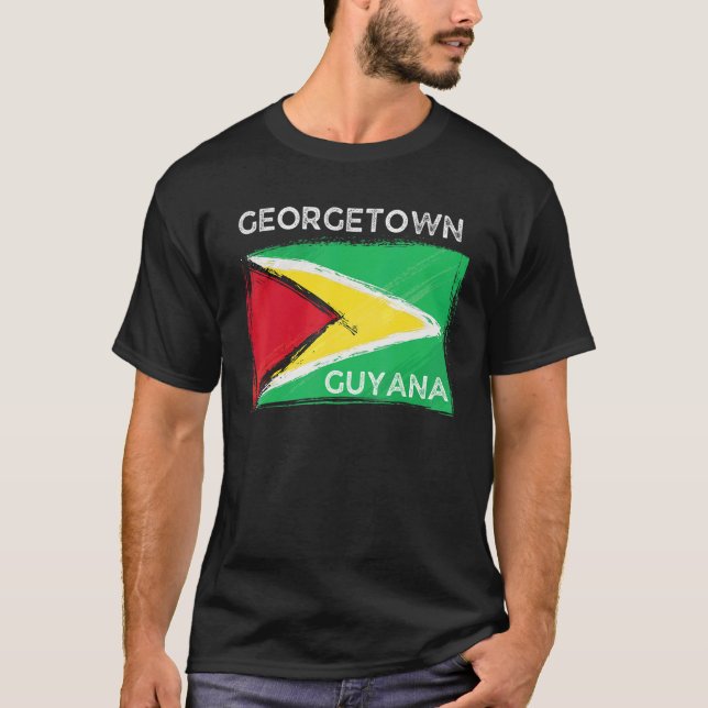 Distress Guyana Flag   Georgetown Guyana Guyana Ro T-Shirt (Front)