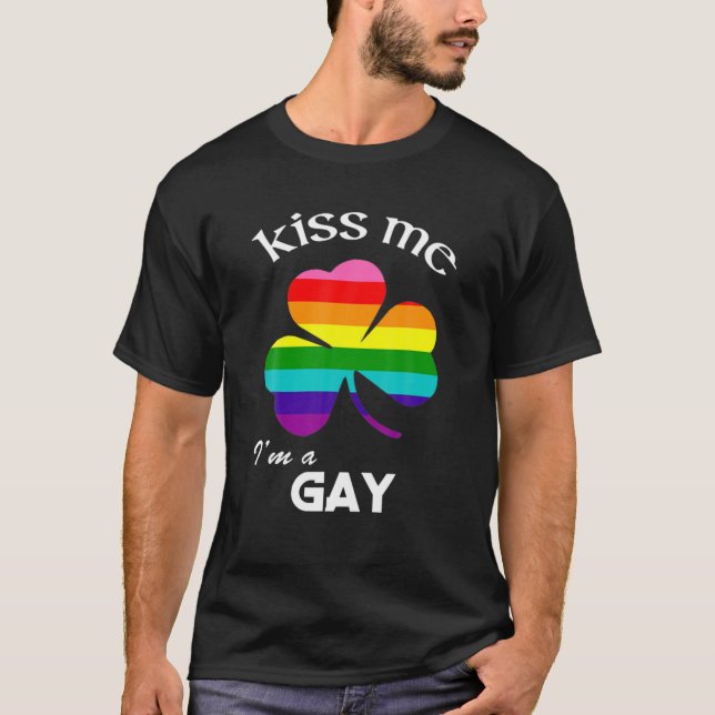 Distress Kiss Me I'm A Gay Shamrock St. Patrick's T-Shirt (Front)