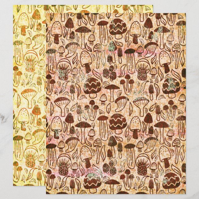 Distress style mushroom scrapbook paper (Front/Back)