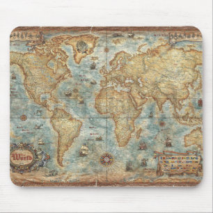 Distress Vintage antique drawn world map Mouse Mat